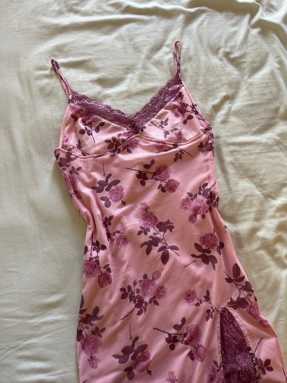 princess polly pink floral slip dress with lace trim
